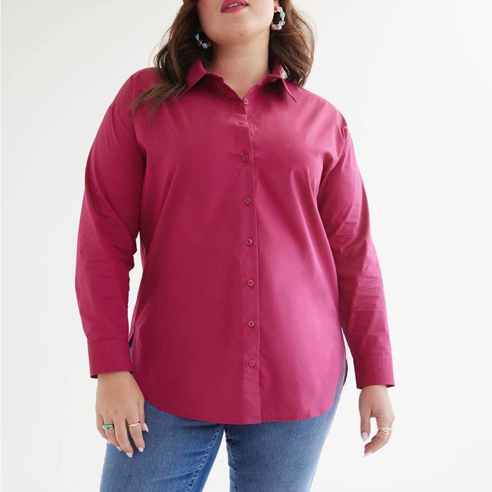 PENNINGTONS NWT Solid pink Poplin Button down shirt blouse size 3X office wear
